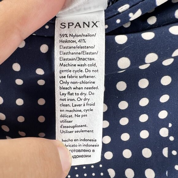 SPANX Patchwork Polka Dot 4" Sunshine Shorts Womens Size Large Navy Blue - Picture 9 of 12